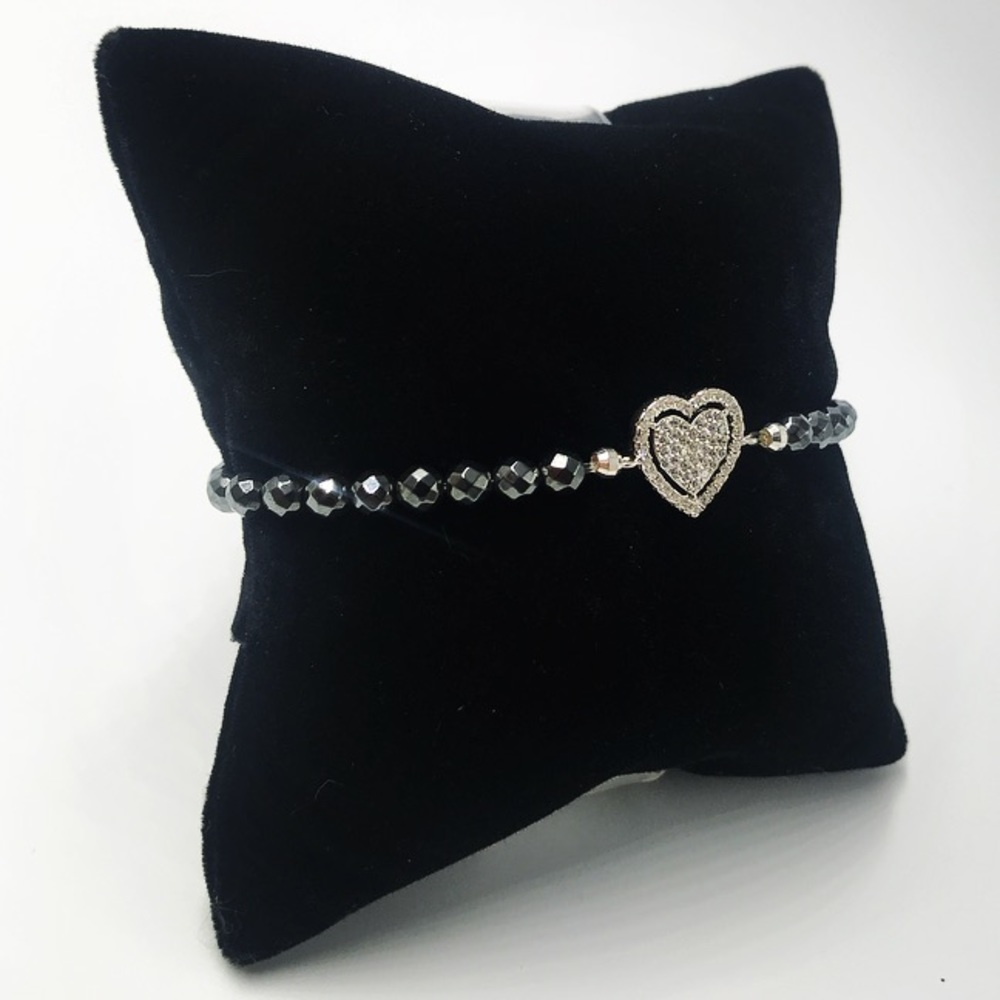 Sterling silver & white gold plated heart bracelet - Picture 3 of 8